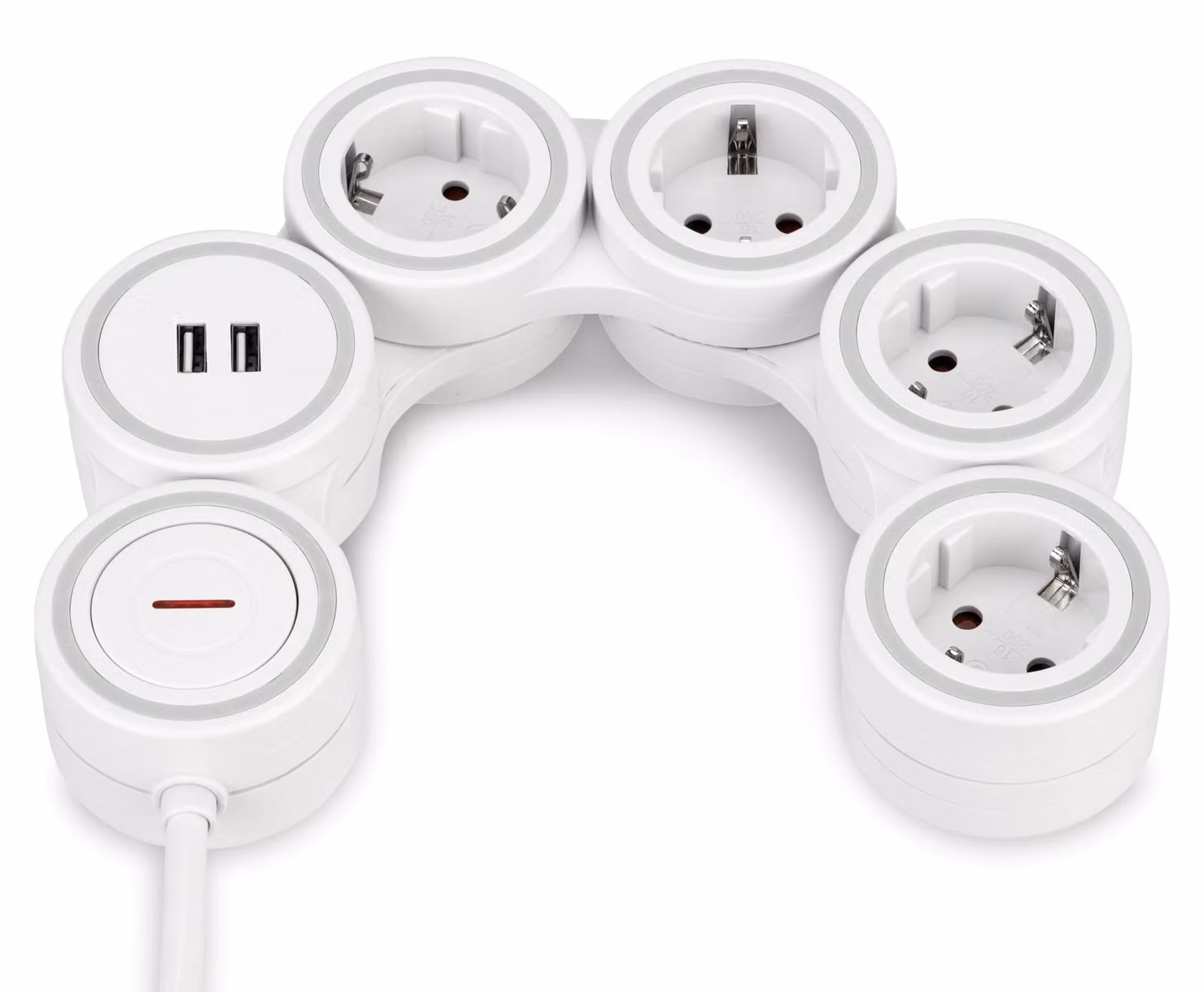 Presa REV Supraflex, 4 vie, con interruttore, 2x USB, 16 A
