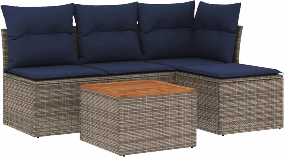 Set Divani da Giardino 5 pz con Cuscini Grigio in Polyrattan