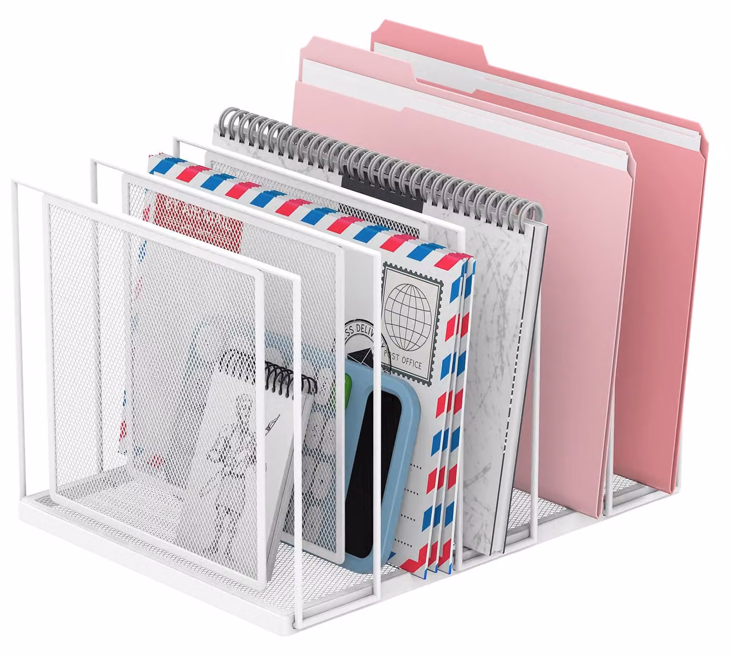 Organizzatore da scrivania verticale, portadocumenti in metallo a 5 scomparti, ideale per l'ufficio e lo studio