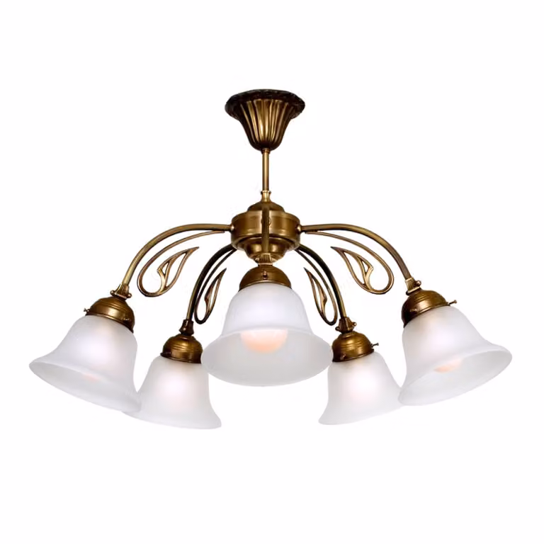 Berliner Messinglampen Plafoniera soffitto OLGA, dimmerabile, Bronzo / Ottone antico, Soggiorno / Sala da pranzo, Vetro, Antico, Plafoniera
