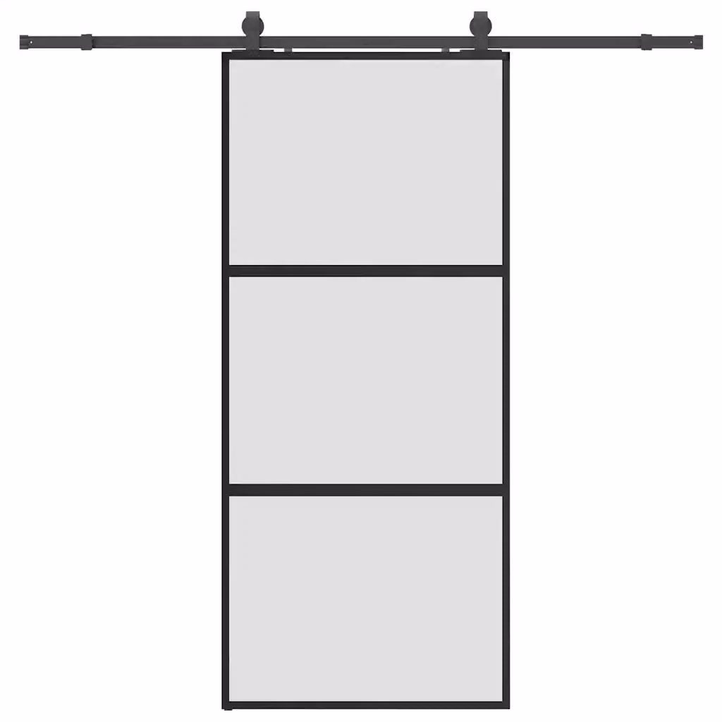 Porta Scorrevole Moderna vidaXL in Vetro e Alluminio Nero L: 90 cm, H: 205 cm – 2