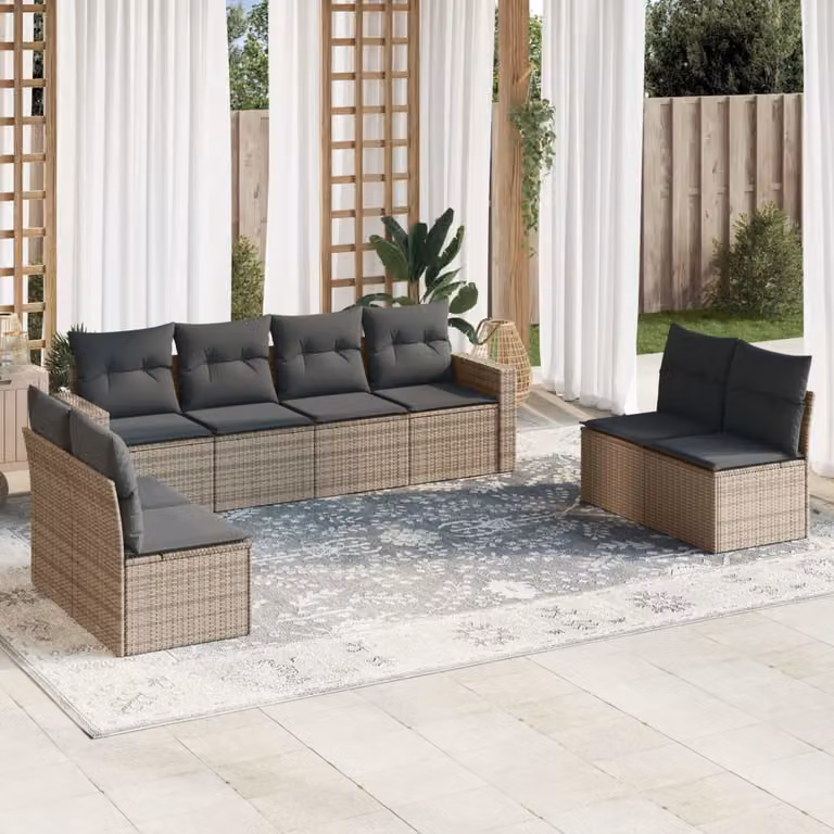 vidaXL Set Divano da Giardino 8 pz a Forma di L con Cuscini Grigio in Polyrattan e Struttura in Metallo