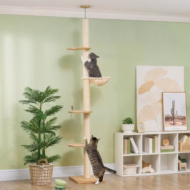 Albero per gatti, dalla base al soffitto – Albero per gatti | Colore: Beige | Dimensioni: 40x40x230-250 cm