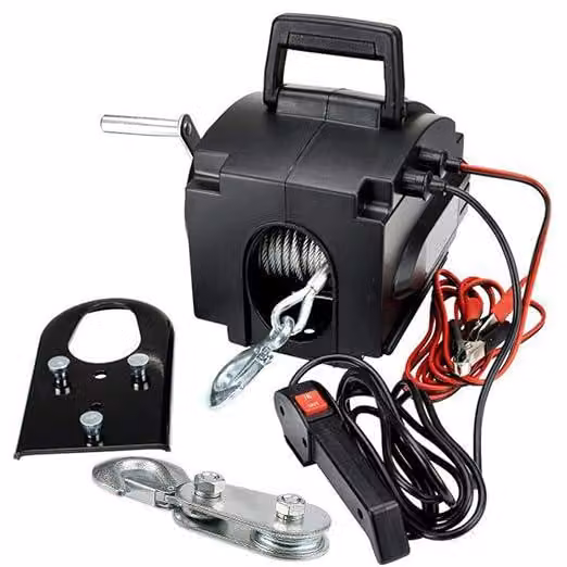 Avvolgitori elettrici, 300W, 12V, con controllo a cavo e manovella, sistema di sollevamento con cavo. Avvolgitori elettrici con cavo in acciaio da 3 metri e cavo di alimentazione