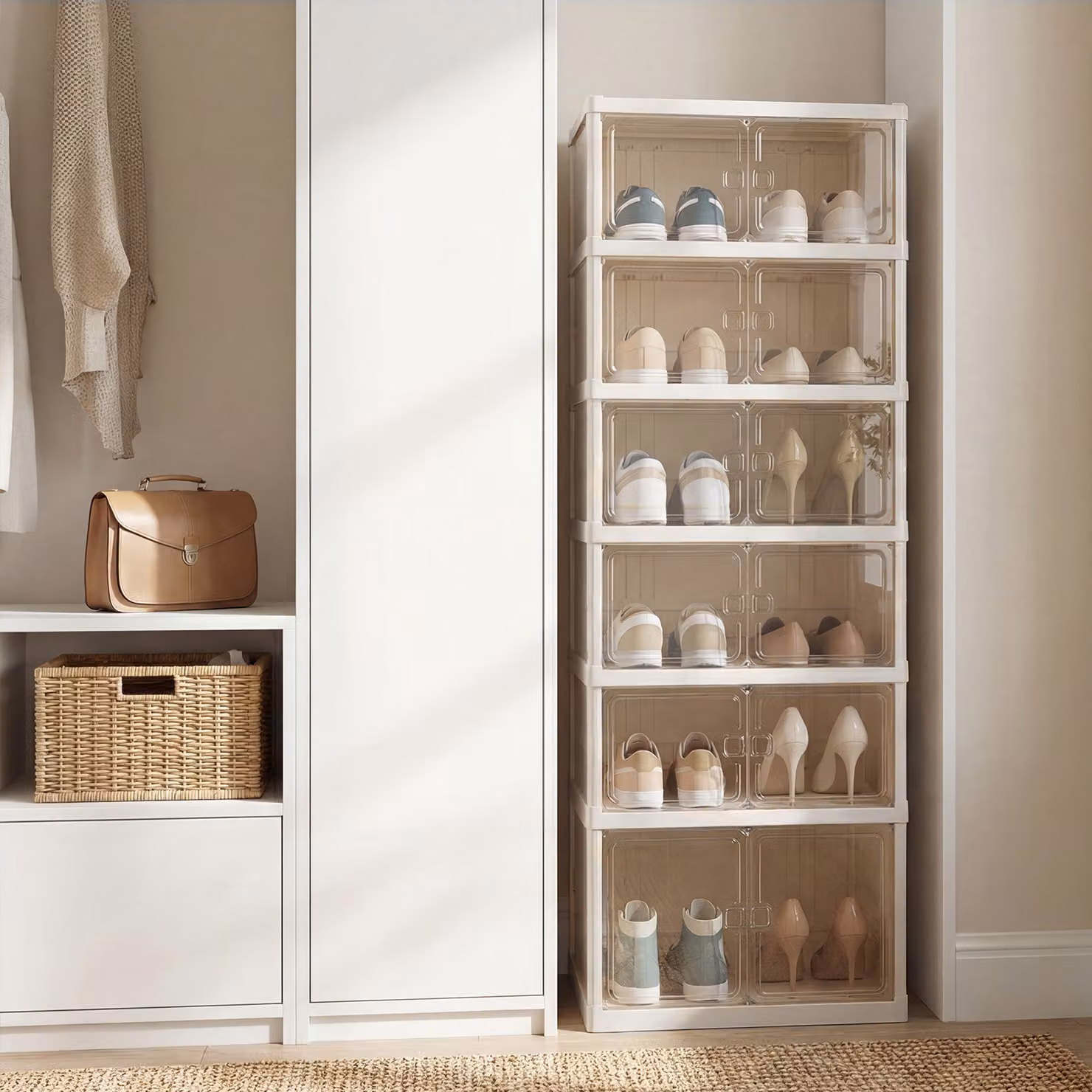 Scarpiera pieghevole Costway con 6 ripiani e porta magnetica trasparente, porta scarpe per ingresso e camera da letto, Bianco