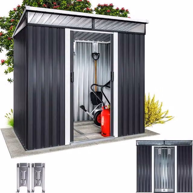 Casetta da giardino Gardebruk in acciaio zincato antracite con finestre in policarbonato L 200 cm x P 125 cm x H 180 cm