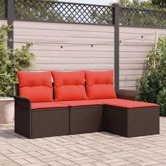 Set Divano da Giardino 4 pz Marrone polyrattan 3345314