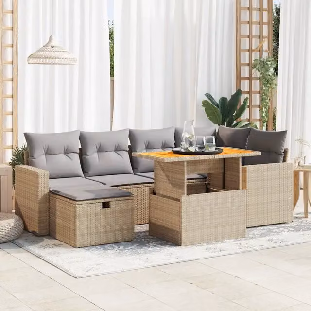 Set Divano da Giardino 8 pz con Cuscini Beige Polyrattan Acacia 3328004