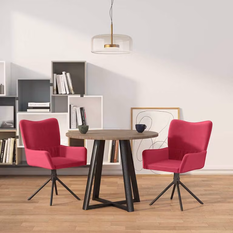 Set di 2 sedie da pranzo girevoli vidaXL in velluto rosso vino con braccioli e base in metallo
