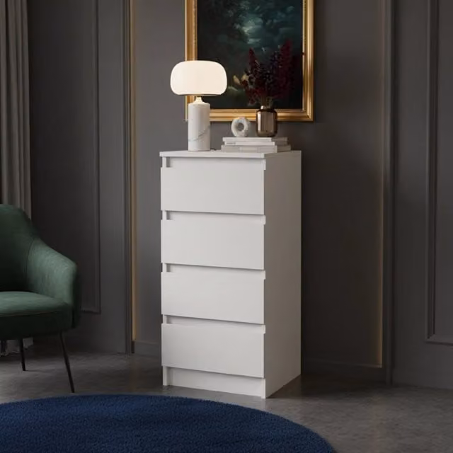 Cassettiera Komodee in stile scandinavo, Bianco opaco, L: 40 cm, H: 90 cm, P: 43 cm – 1