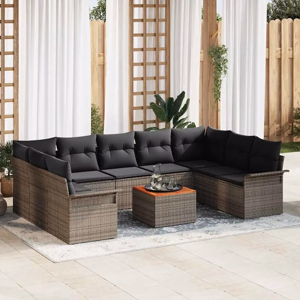 Set Divano da Giardino vidaXL in Polyrattan Grigio con Cuscini e Tavolino da Esterno – 1