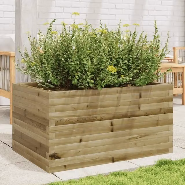 Fioriera in legno di pino impregnato marrone per giardino, L: 90 cm, P: 60 cm, H: 45,5 cm