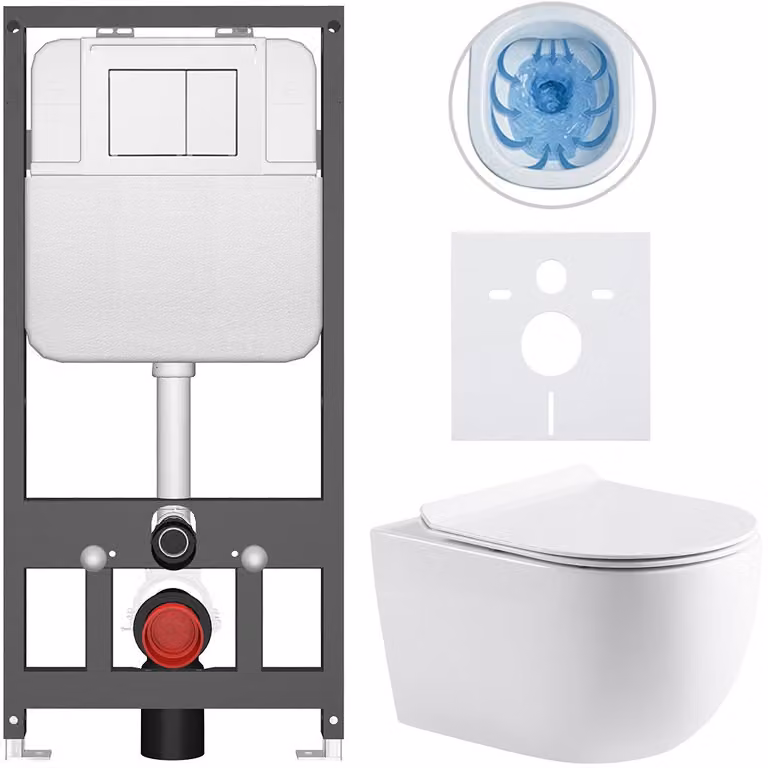 CERANO - Set WC da incasso Felci - bianco lucido - pulsante Prime/Maxio, bianco - sospeso - installazione pre-parete/cartongesso - 53x37 cm