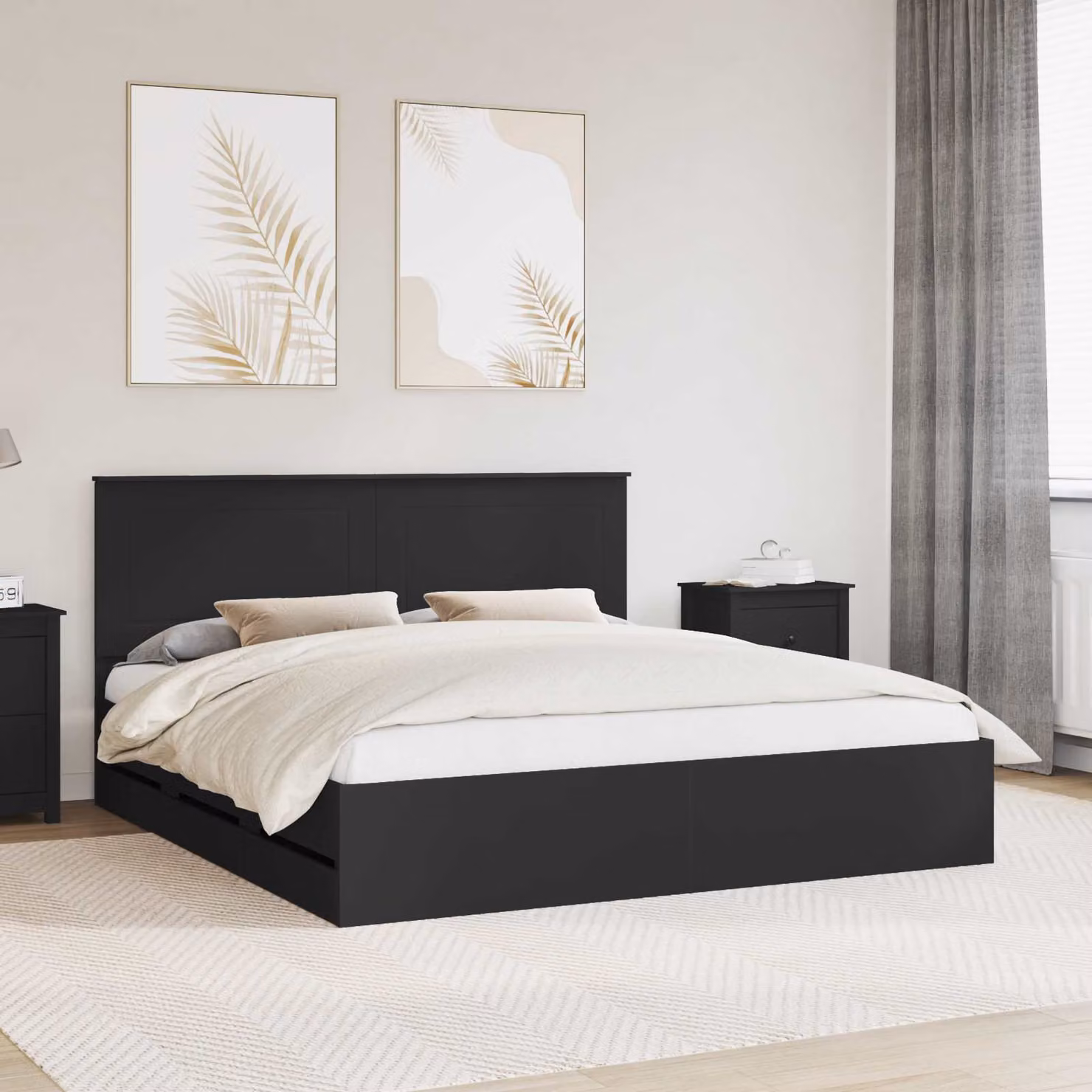 Struttura del letto moderna vidaXL in legno ingegnerizzato nero 200 x 200 cm con cassetti – 1