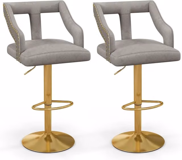 Set di 2 sgabelli da bar Costway in velluto con braccioli, girevoli a 360 gradi e regolabili, colore grigio – 1