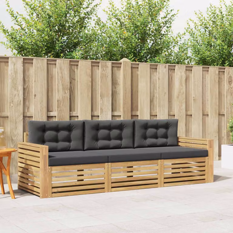 Set di divani da esterno vidaXL in legno di acacia con cuscini, Bianco e Antracite