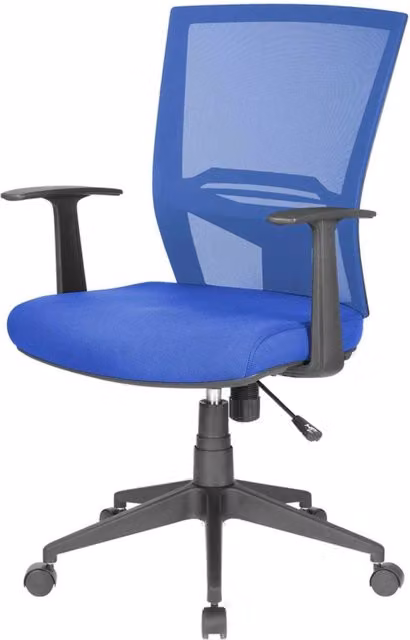 Sedia da ufficio Eulalia DMORA, Poltrona direzionale ergonomica con braccioli e ruote, Blu, L: 59 cm, P: 64 cm, H: 96/106 cm