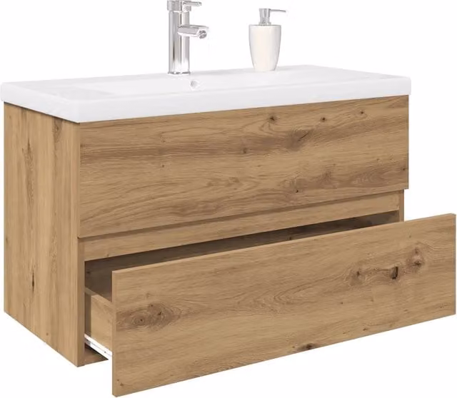 Mobile Bagno con Lavabo Integrato&Rubinetto-Lavandino-Lavabo Rovere Artigianale 896914