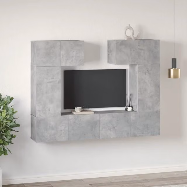 Set di mobili porta TV da parete vidaXL in legno multistrato, design moderno astratto, colore grigio, 6 pezzi