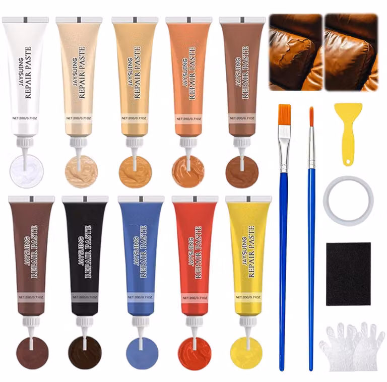 Kit di riparazione per la pelle, composto da 10 elementi, in formato liquido, adatto per ecopelle