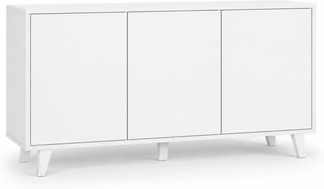 Credenza Moderna con 3 Ante Battenti Senza Maniglie in MDF Bianco per Soggiorno, Sala da Pranzo o Ingresso L: 154 cm, P: 41 cm, H: 75 cm