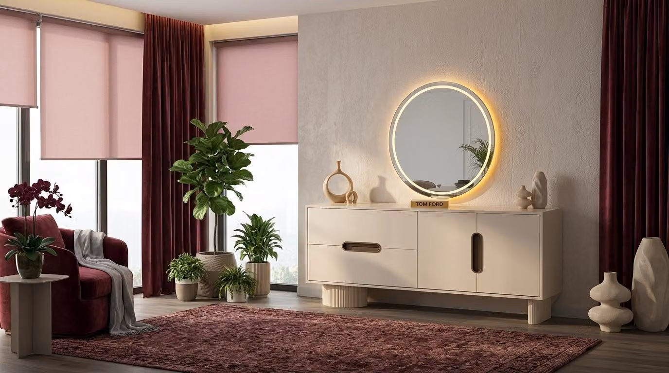 Set per sala da pranzo, credenza, specchio, beige, confortevole, spazioso, elegante