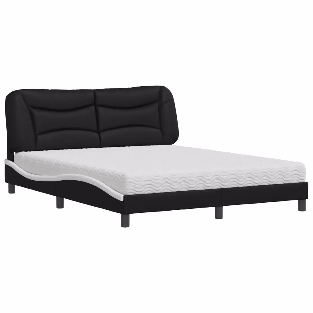Letto con Materasso Hvar vidaXL in Similpelle Nero e Bianco L/P: 160 x 200 cm – 2