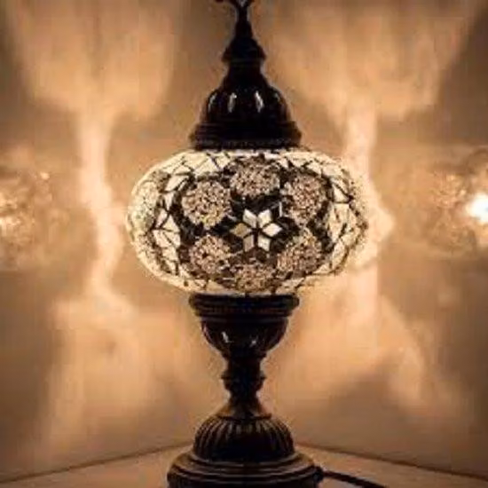 Lampada da tavolo turca con vetro mosaico bianco da 13 cm - Lampada orientale per una luce suggestiva
