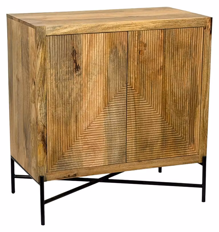 WOHNLING Credenza in legno massello di mango 91x96 cm Comò con 2 ante Mobile da soggiorno Credenza Mobile a colonna Comò Mobile da ingresso Fatto a mano