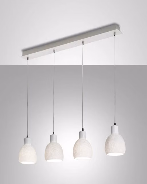 Lampada a Sospensione Moderna Marina Fabas in Metallo e Ceramica Bianca con 4 Luci E27 per Soggiorno e Sala da Pranzo