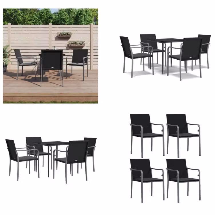 vidaXL Set da pranzo da giardino 5 pezzi con cuscini in polirattan e acciaio - Set da pranzo da giardino - Set da pranzo da giardino - Set da pranzo da esterno