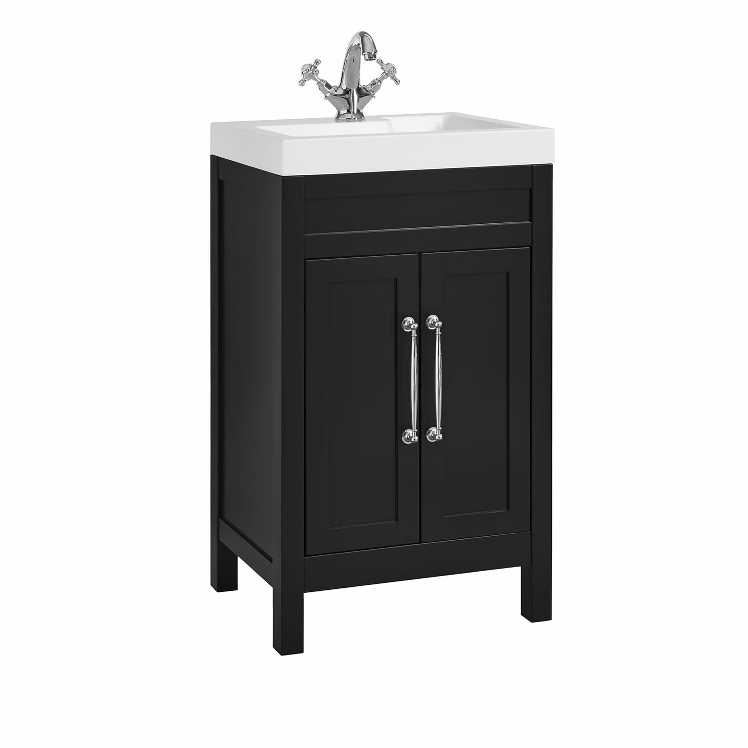 Mobile Bagno Grigio Nero da 500mm con Lavabo e Maniglie Classiche con Barra a T Cromato - Warwick