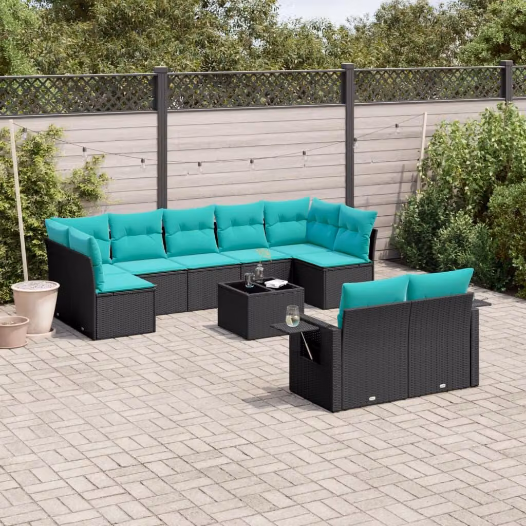 Maison Exclusive - Set da giardino 10 pezzi con cuscini, polyrattan nero