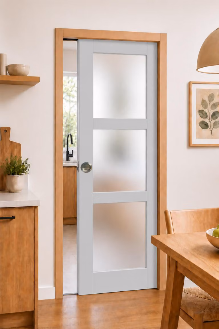 Porta scorrevole Greyria grigia chiara con vetro H204 x L93 cm, incasso, kit finitura Gd Menuserie