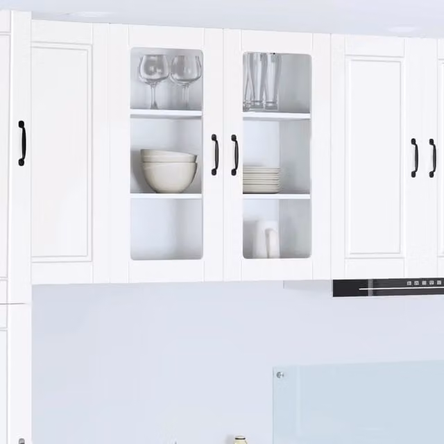 Mobile da parete moderno vidaXL PORTO in bianco con ante in vetro e ripiani interni L/P/H: 80 x 31 x 80 cm