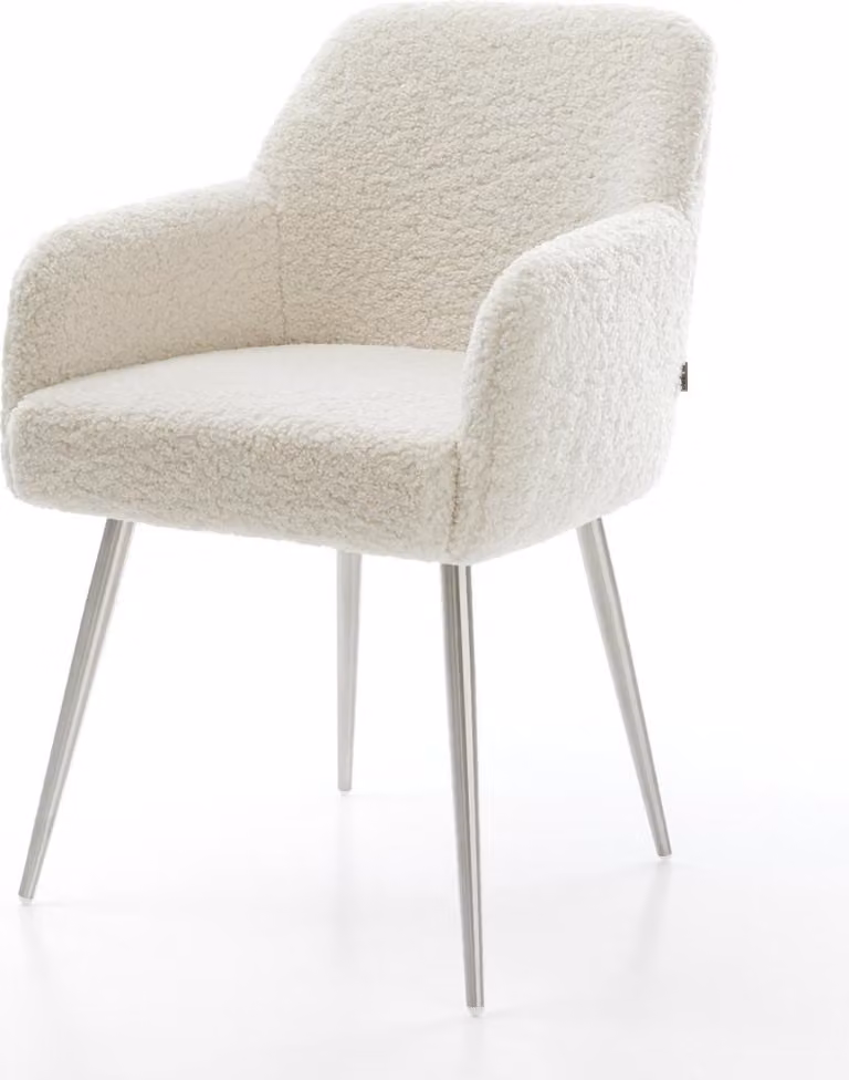 DELIFE Sedia da pranzo Greg-Flex Tessuto peluche Beige 4 gambe coniche in acciaio inossidabile Molle insacchettate