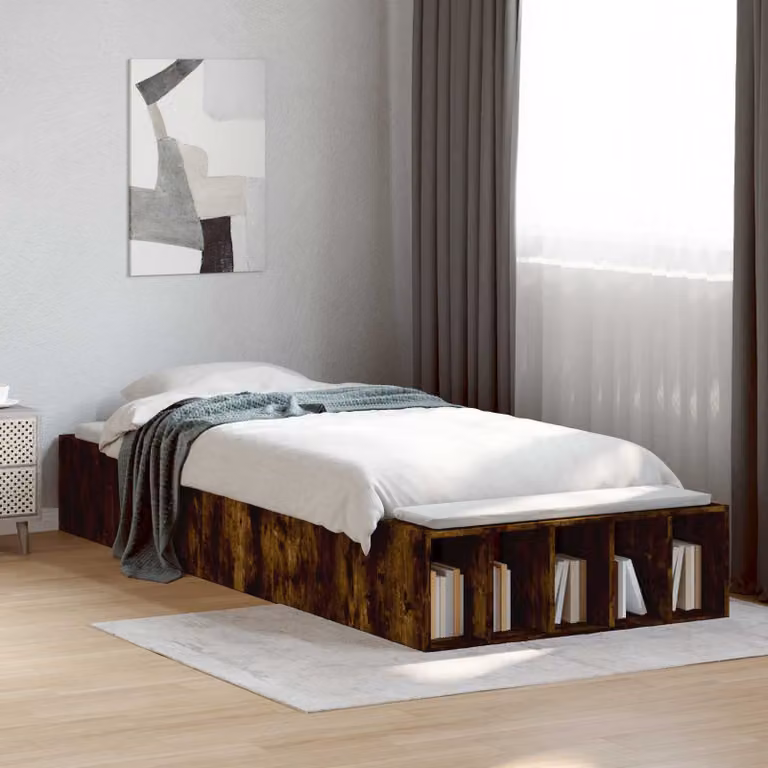 vidaXL Telaio del letto con contenitore in legno Rovere Fumo L/P/H: 200 x 80 x 30 cm