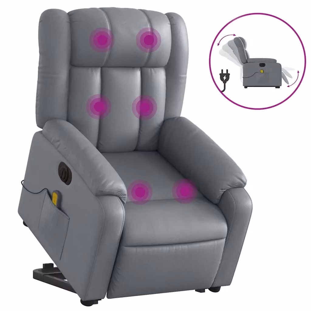 vidaXL Poltrona Alzapersona Elettrica Reclinabile Grigia in Similpelle con Braccioli – 2