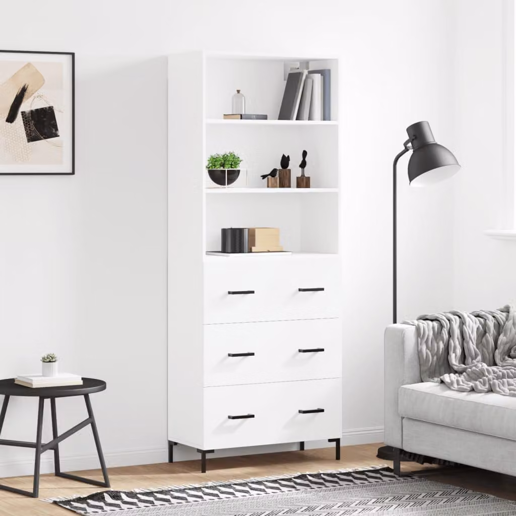 vidaXL Credenza Moderna Bianca con Ripiani Interni e Ante con Cassetti, L/P/H: 69,5 x 34 x 180 cm