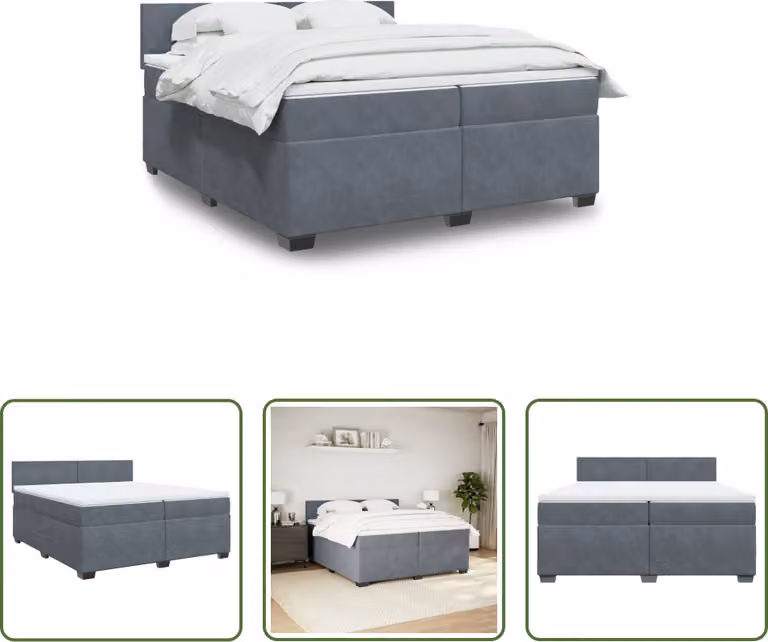 The Living Store Letto a molle con materasso grigio scuro 200x200 cm in velluto