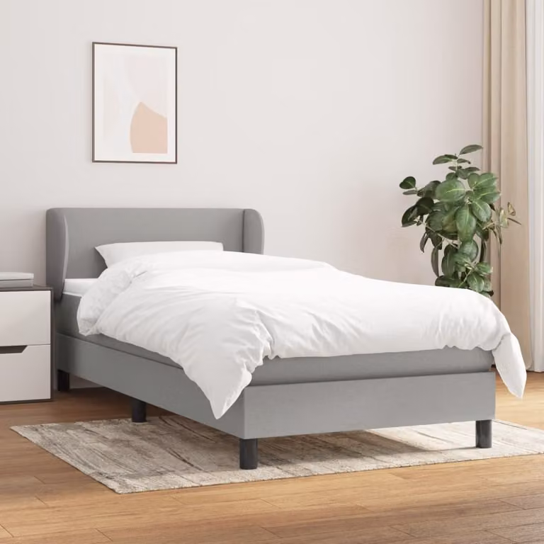 The Living Store Letto a molle con materasso grigio chiaro 100x200 cm in tessuto