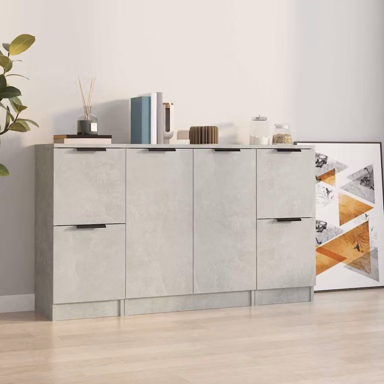 Set di 3 credenze vidaXL in legno multistrato grigio cemento con design minimalista e montaggio a parete