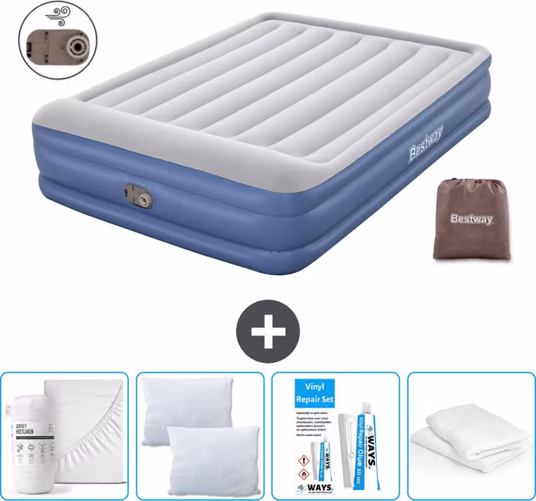Materasso gonfiabile Bestway - 2 persone - 152 x 203 x 46 cm - Grigio/Blu - Accessori inclusi