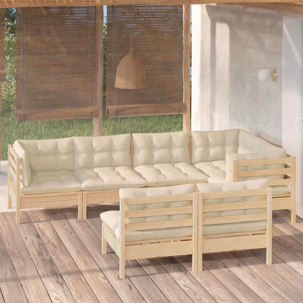 Set di divani da giardino vidaXL a forma di L in legno di pino con cuscini beige, 7 pezzi