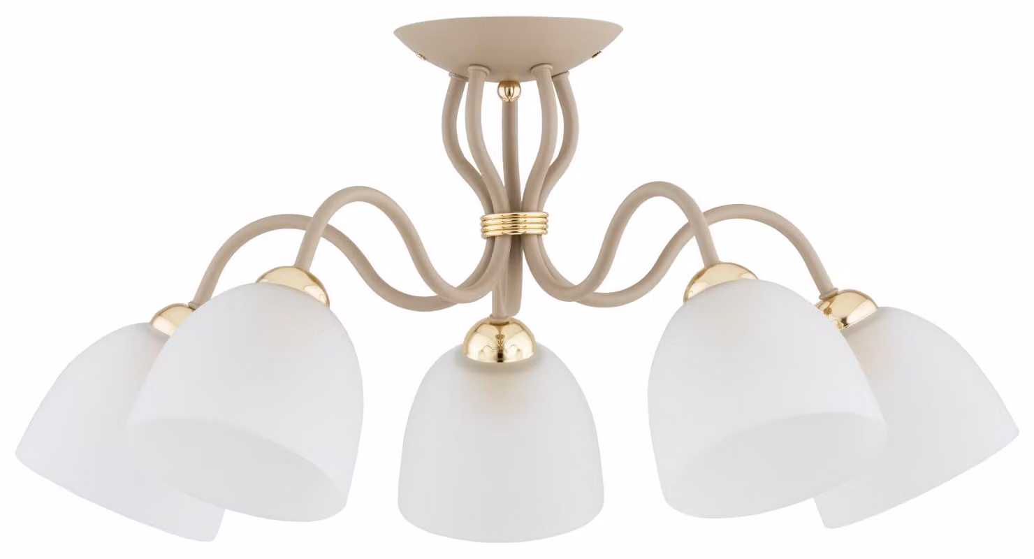 Lampada a sospensione con paralumi bianchi ARIEL beige 5xE27x15W in metallo, dimensioni: 32x58x58 cm, IP20, Alfa