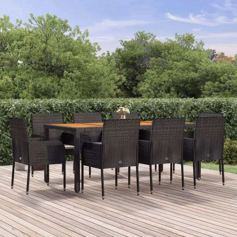 Maison Exclusive - Set da pranzo da giardino 9 pezzi con cuscini in polyrattan nero