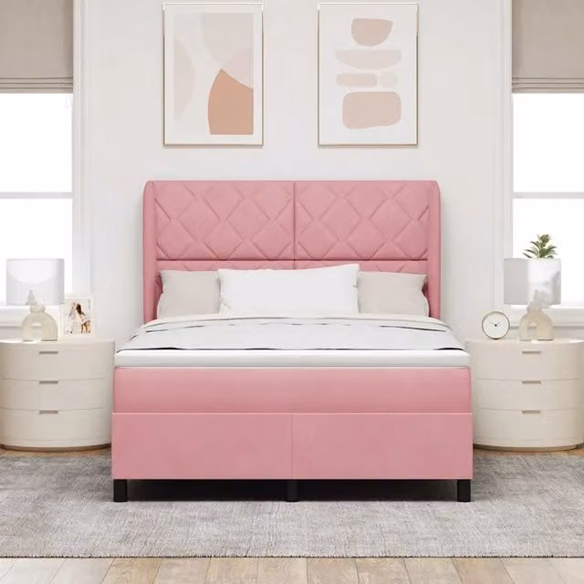 Letto Ibrido con Molle a Tasche e Testiera in Velluto Rosa vidaXL L/P: 140 x 190 cm – 1