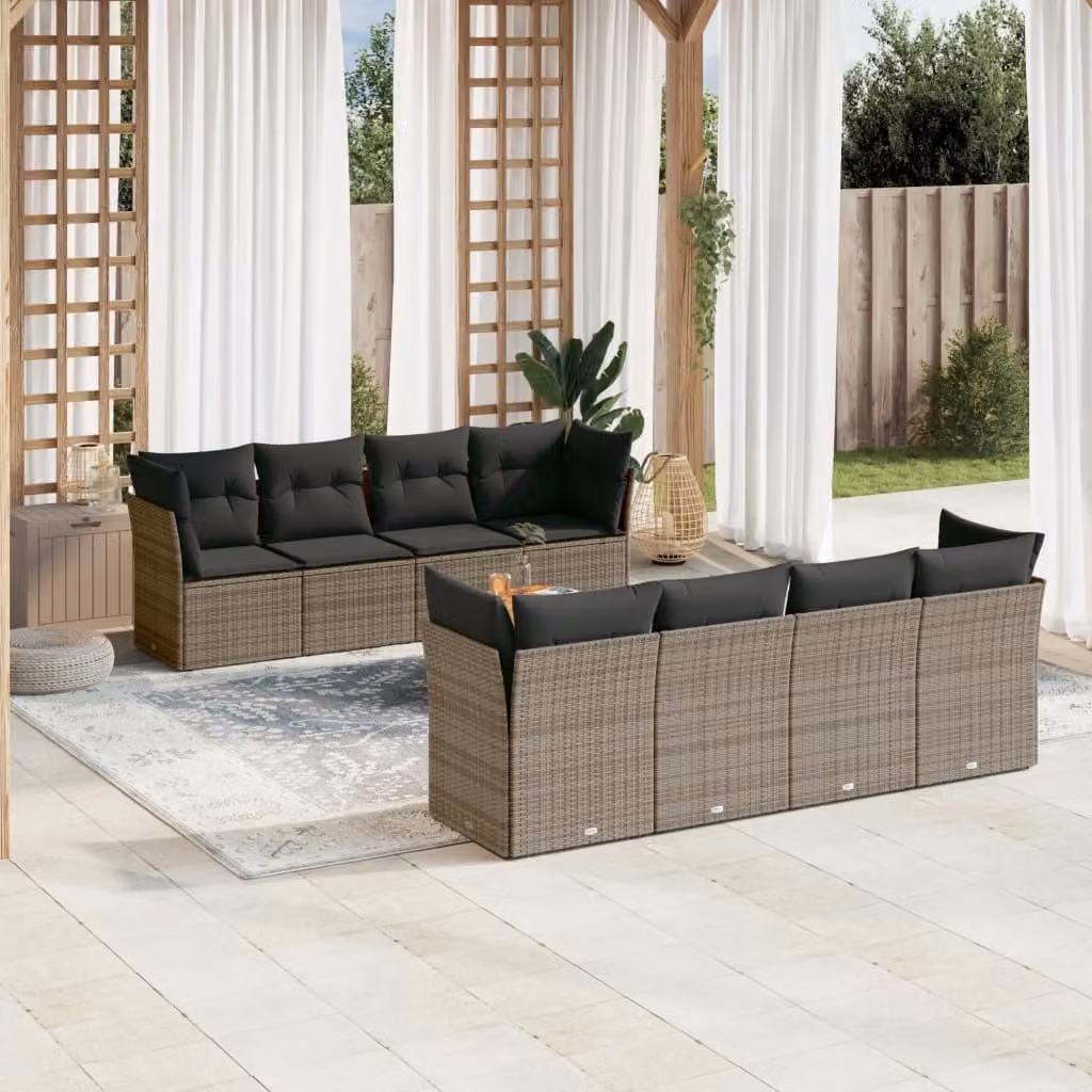Maison Exclusive - Set Divano da Giardino 9 pz con Cuscini Grigio in Polyrattan