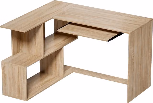 Scrivania angolare HOMCOM in legno marrone con ripiano per tastiera e 4 vani, L 120 x P 100 x H 76 cm – 1