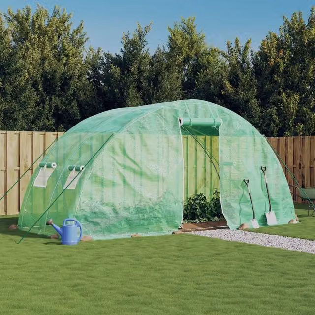 Serra Videx con telaio in acciaio galvanizzato verde e copertura in policarbonato, L 5 m x P 2 m x H 2,3 m